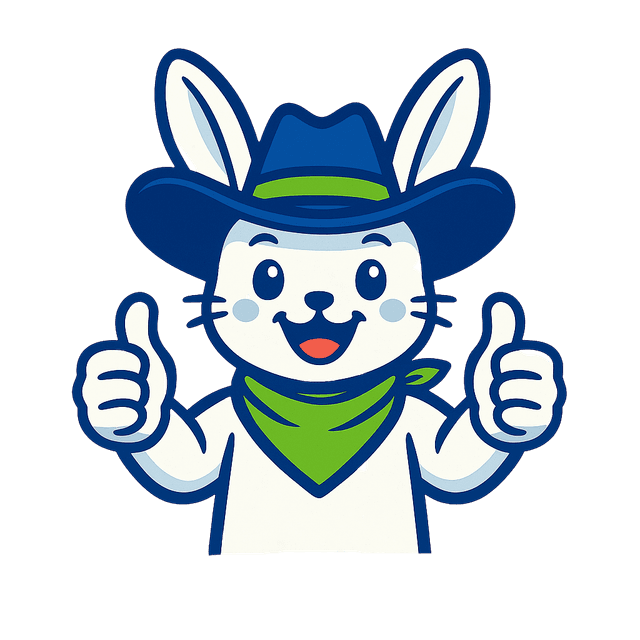 Lawn Ranger Mascot - Cowboy Rabbit Thumbs Up