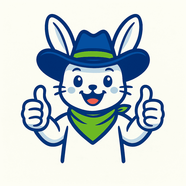 Lawn Ranger Mascot - Cowboy Rabbit Thumbs Up